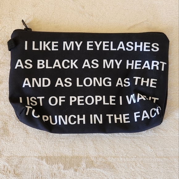 "I Like My Eyelashes As Black As..." Make Up Cosmetic Bag Zipper Pouch - Picture 2 of 5